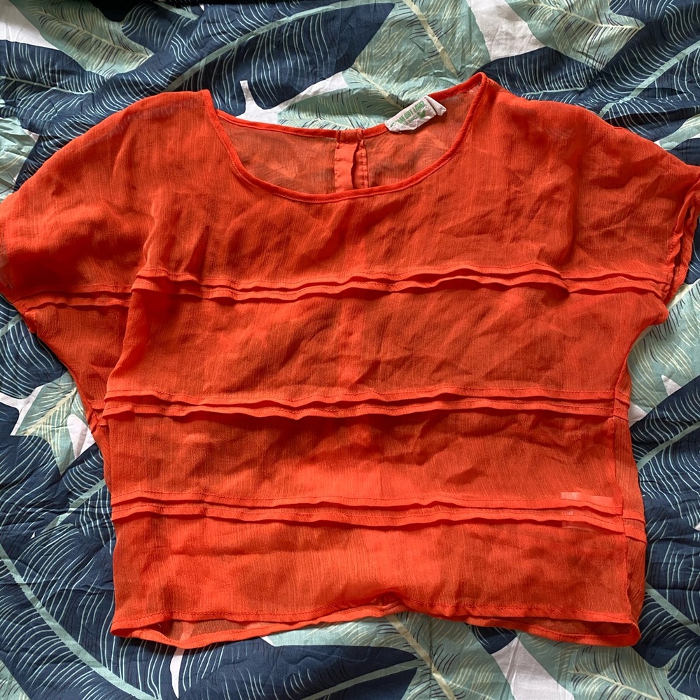 Orange, see-through crop top